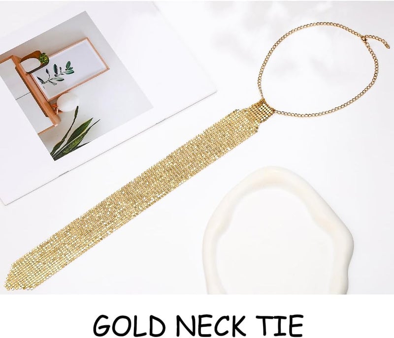 Bmirth Sequins Neck Tie Black Sequins Strands Necklace Gothic Long Neck Tie Jewelry for Party Prom Daily - Image 4